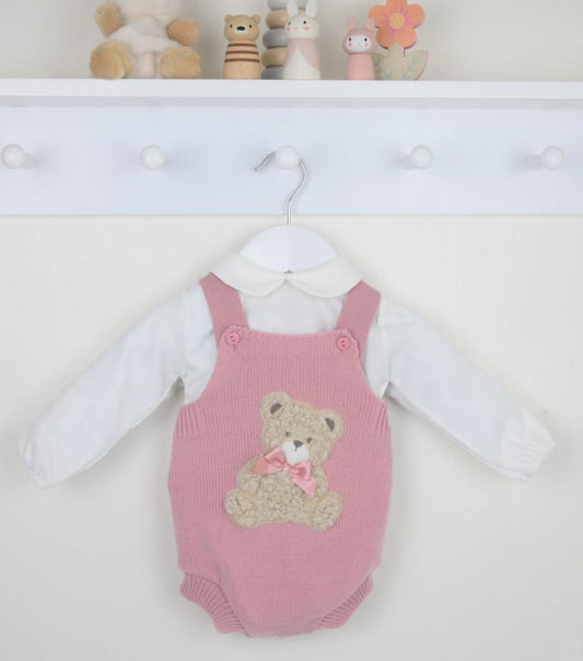 Teddy Bear Dungaree 2 Piece - Pink