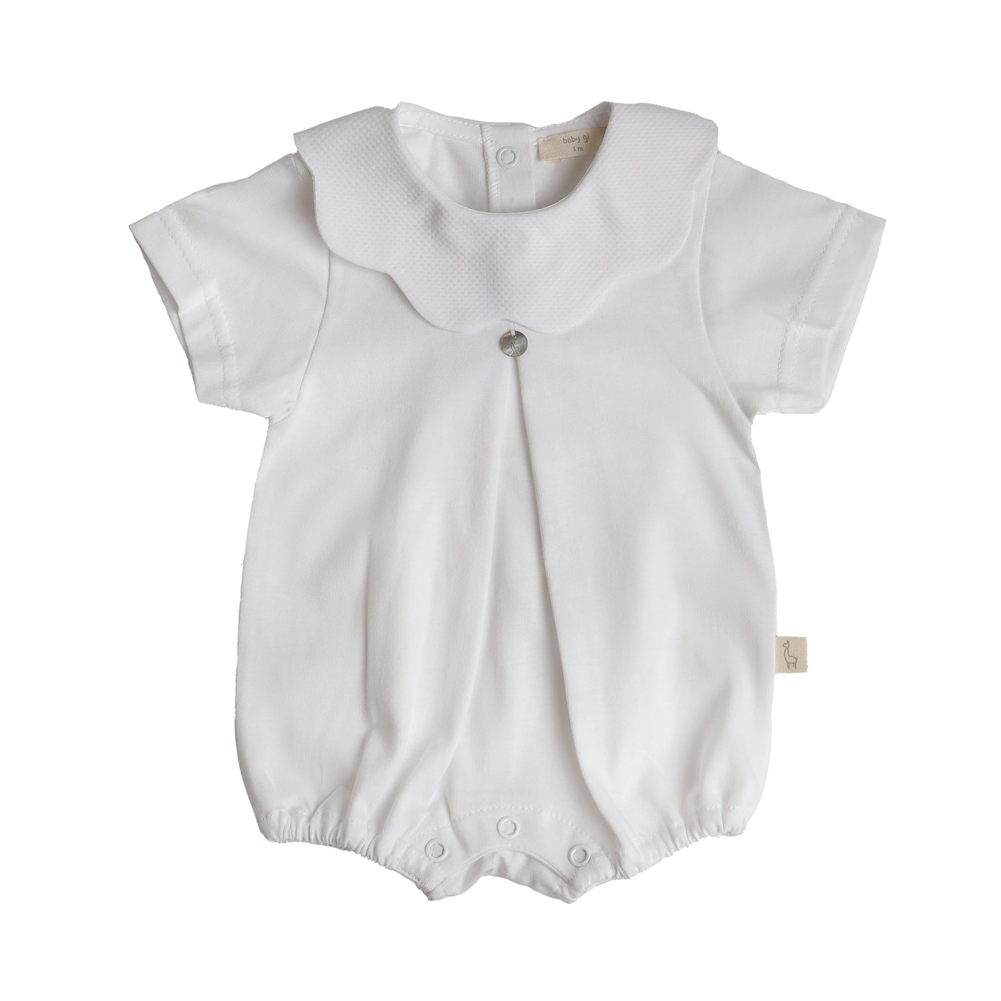 Baby Gi - White Cotton Pique Romper