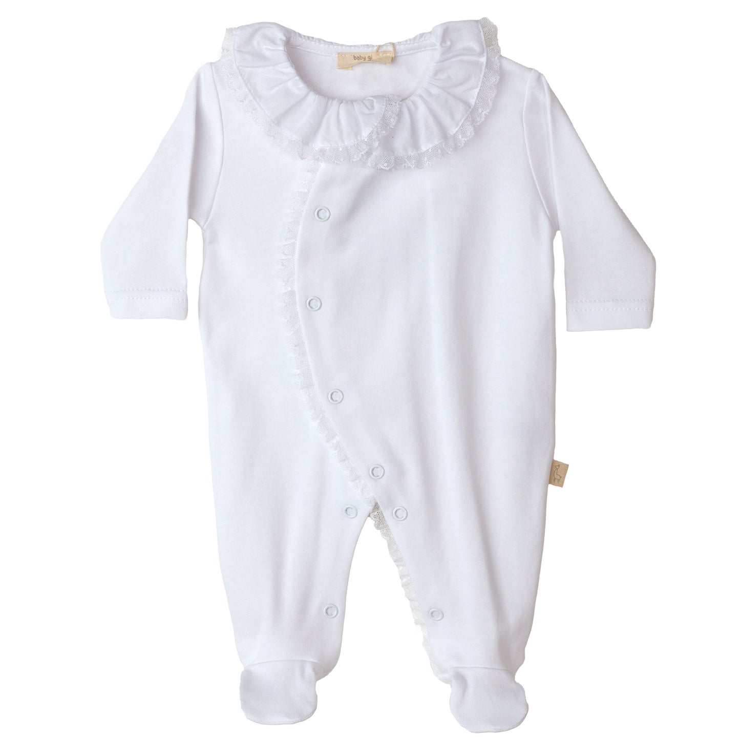 Baby Gi -  White Cotton Lace Frilly Collar Babygrow