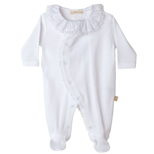 Baby Gi -  White Cotton Lace Frilly Collar Babygrow