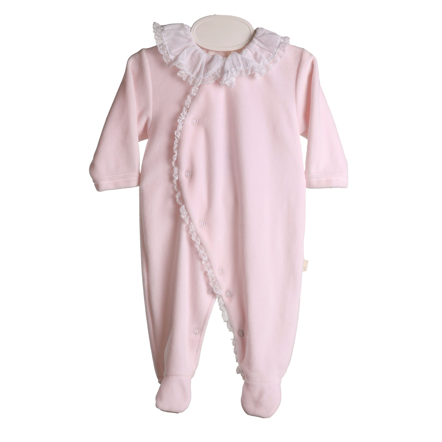 Baby Gi - Pink Cotton Lace Frilly Collar Babygrow