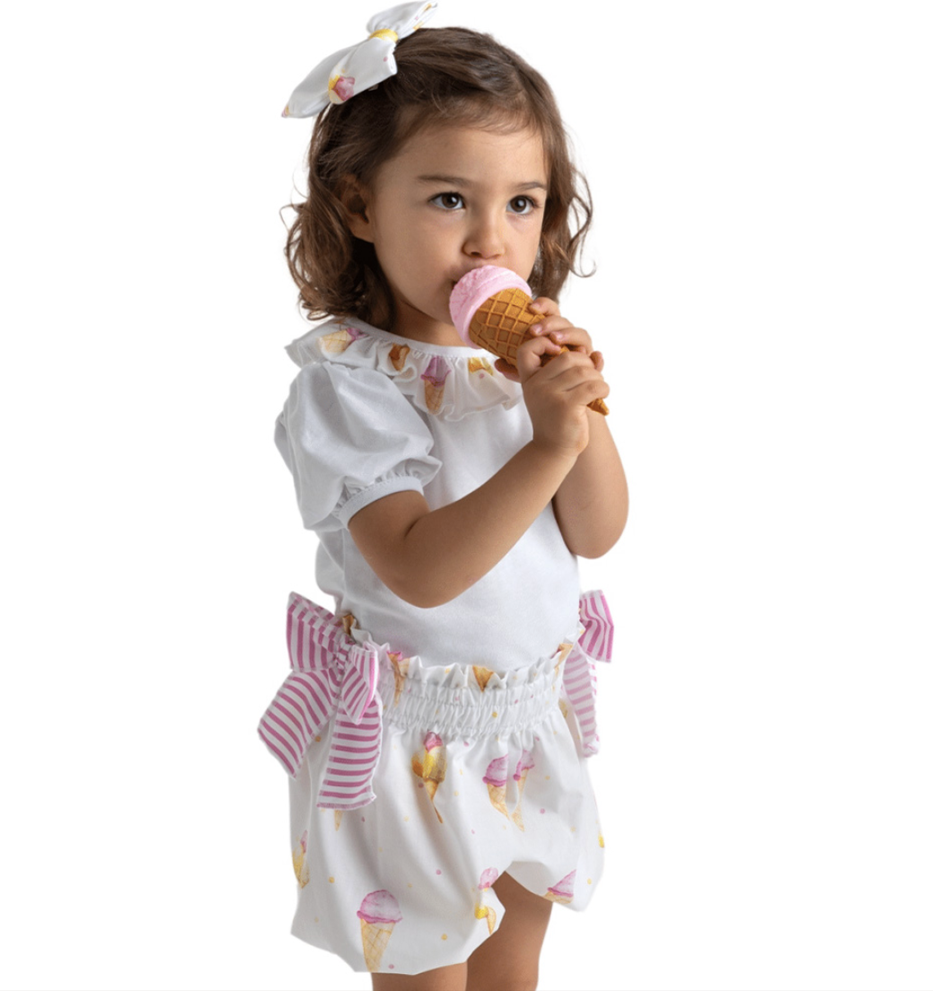 Meia Pata Bubbly Ice Cream Shorts & Top Set - White