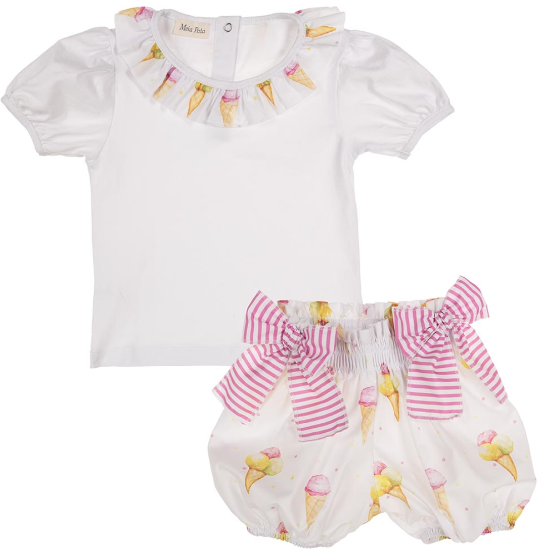 Meia Pata Bubbly Ice Cream Shorts & Top Set - White