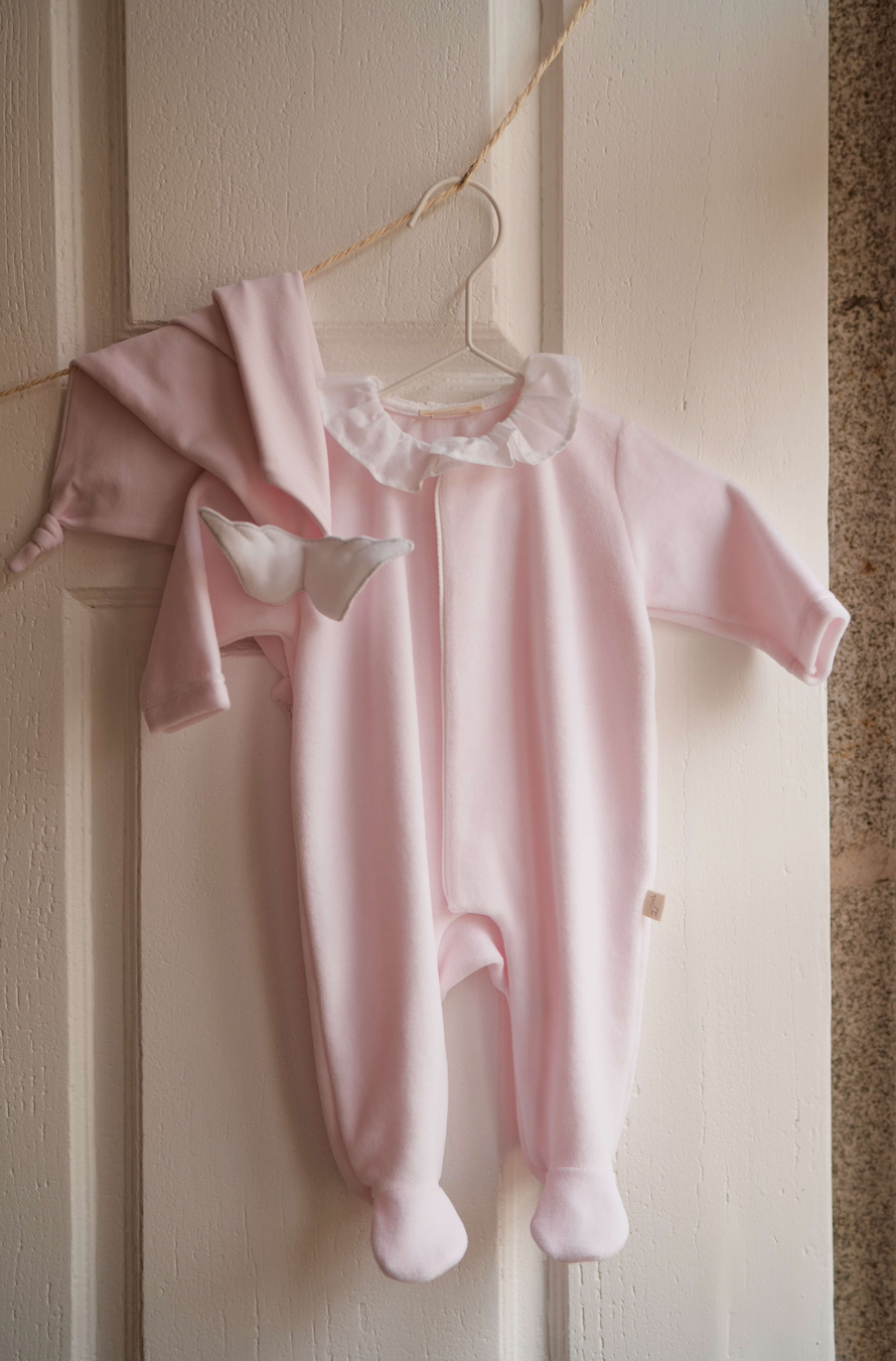 Baby Gi - Angel Velour Frilly Babygrow - PINK