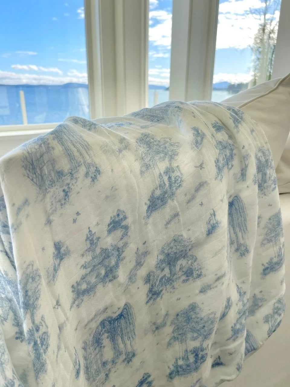 Gilded Bird Bamboo Baby Blanket - Spring Toile Blue