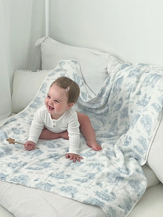 Gilded Bird X-Large Muslin Swaddle - Spring Toile Blue