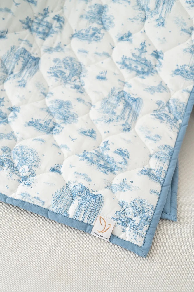 Gilded Bird Quilted Play Mat - Spring Toile Blue