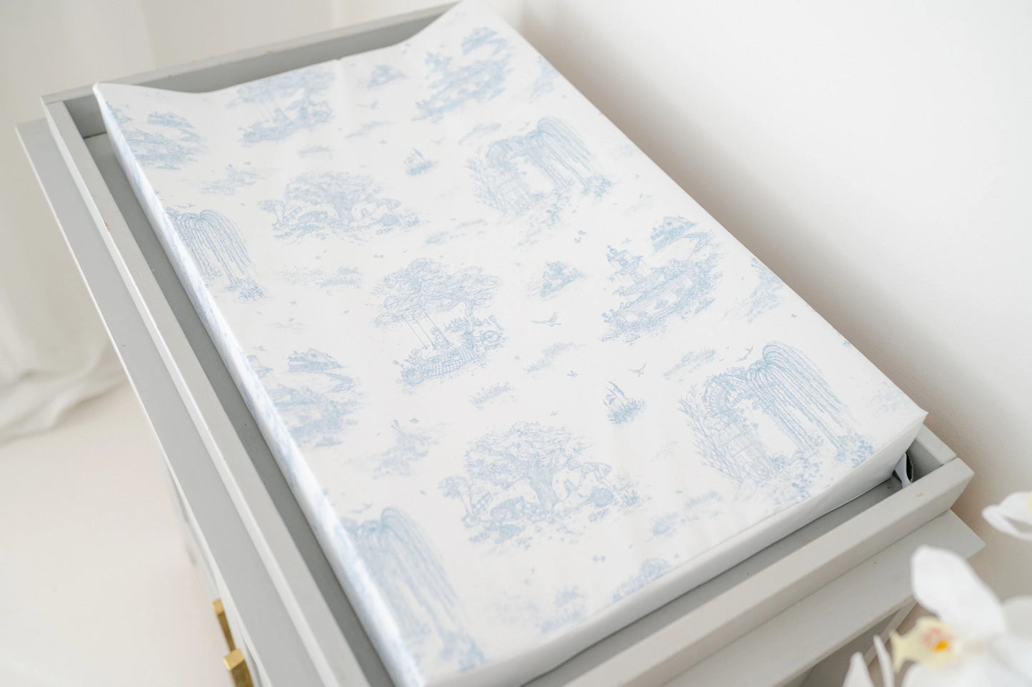 Gilded Bird Wedge Baby Changing Mat - Spring Toile Blue